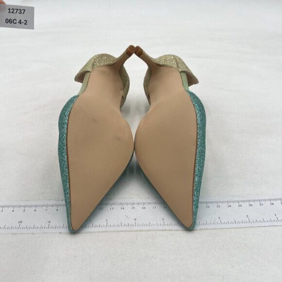 FOWT Green Pointed Toe Kitten Heel Pumps Slip On Two Toned D'Orsay Sandals - Picture 7 of 8